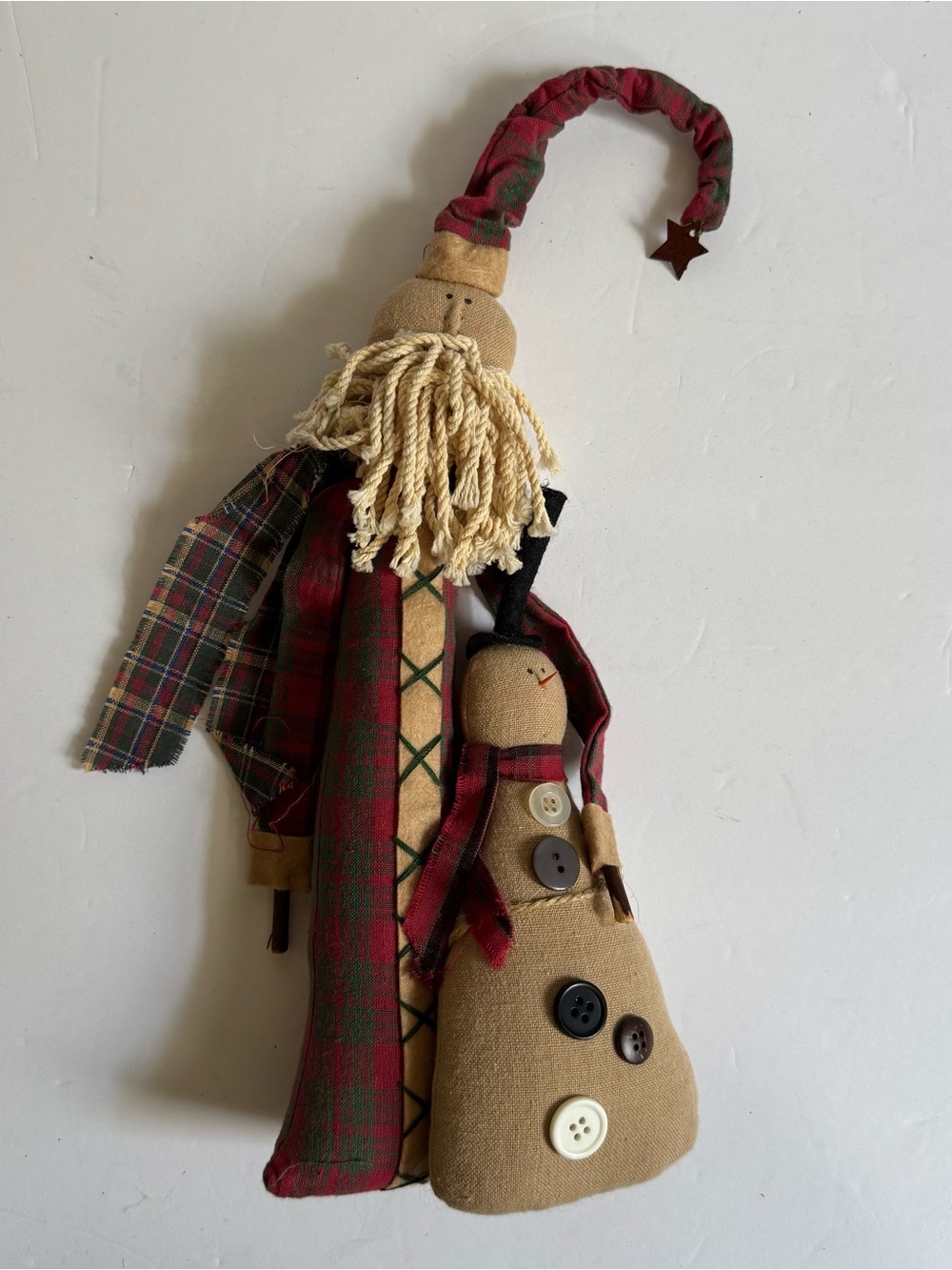 Blossom Bucket Primitive Santa Snowman Plush Shelf Sitter Country Christmas